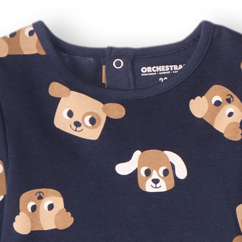 Set pyjama en interlock imprimé chiens pour bébé garçon avec finitions différentes selon l'âge 