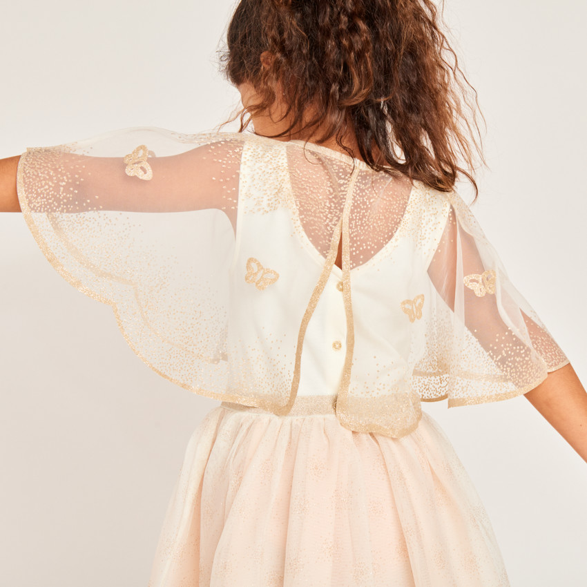 Robe sans manches bi-matières avec cape papillon pour fille 