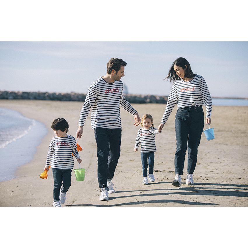Marinière enfant mixte en coton à inscription "famille" printée 
