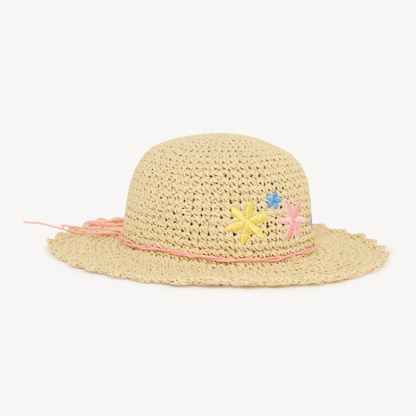 Chapeau de paille avec fleurs brodées pour fille