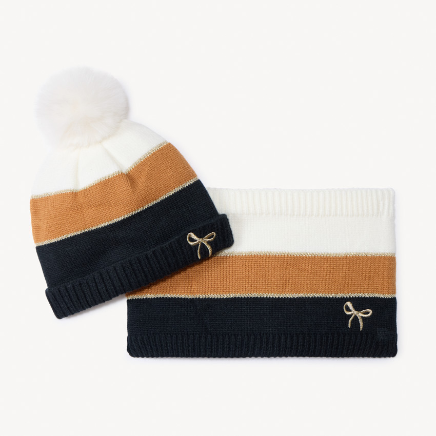 Set bonnet + snood en tricot colorblock pour fille