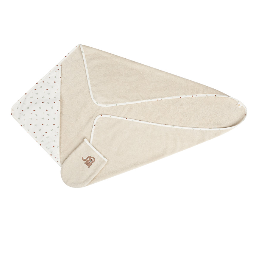 Set de bain avec cape et gant de toilette Roi des Forêts beige 