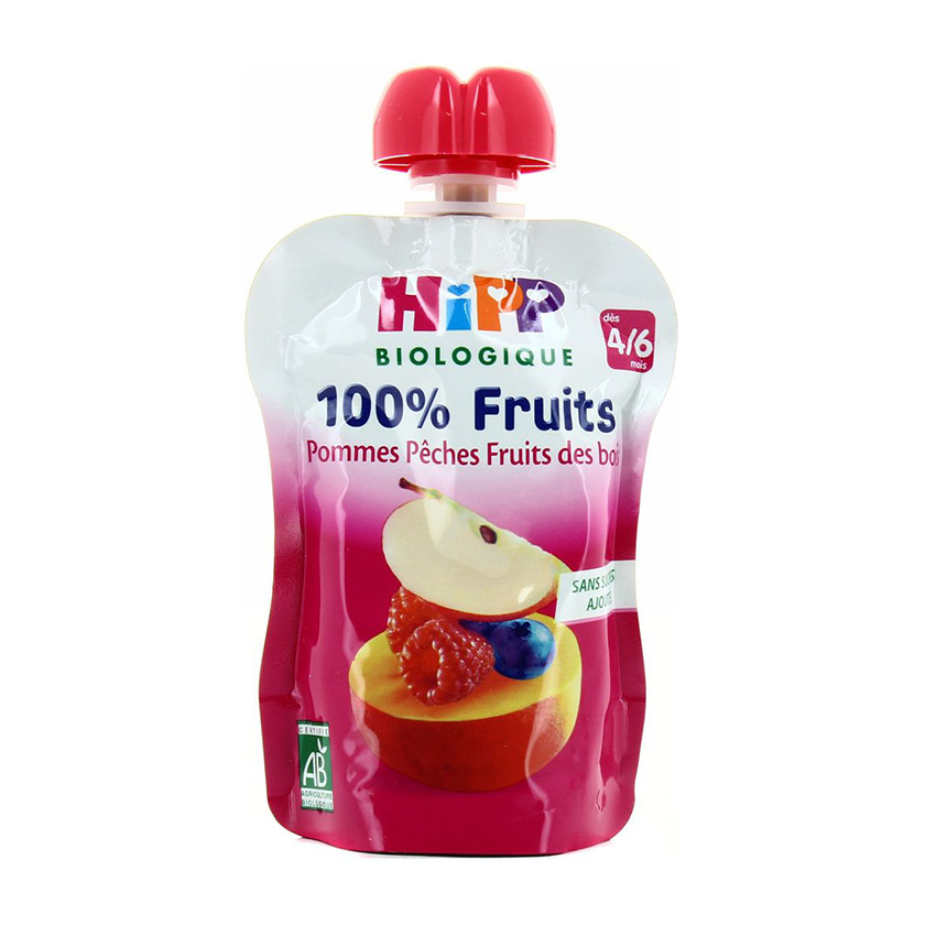 Compote pomme pêche fruits des bois bio - 90g 