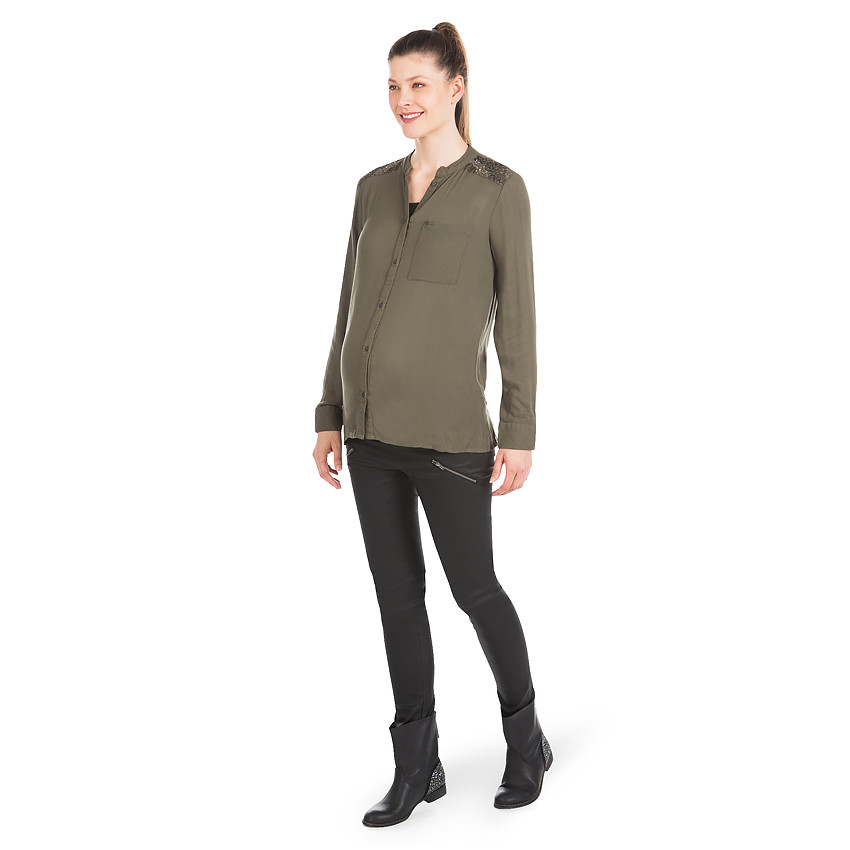 Chemise manches longues à col mao et sequins 