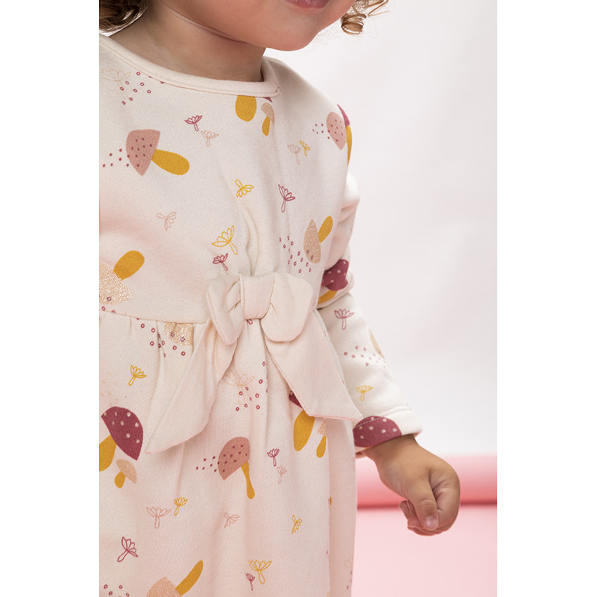 Robe manches longues fleece avec noeud fantaisie et imprimé champignons pour bébé fille 
