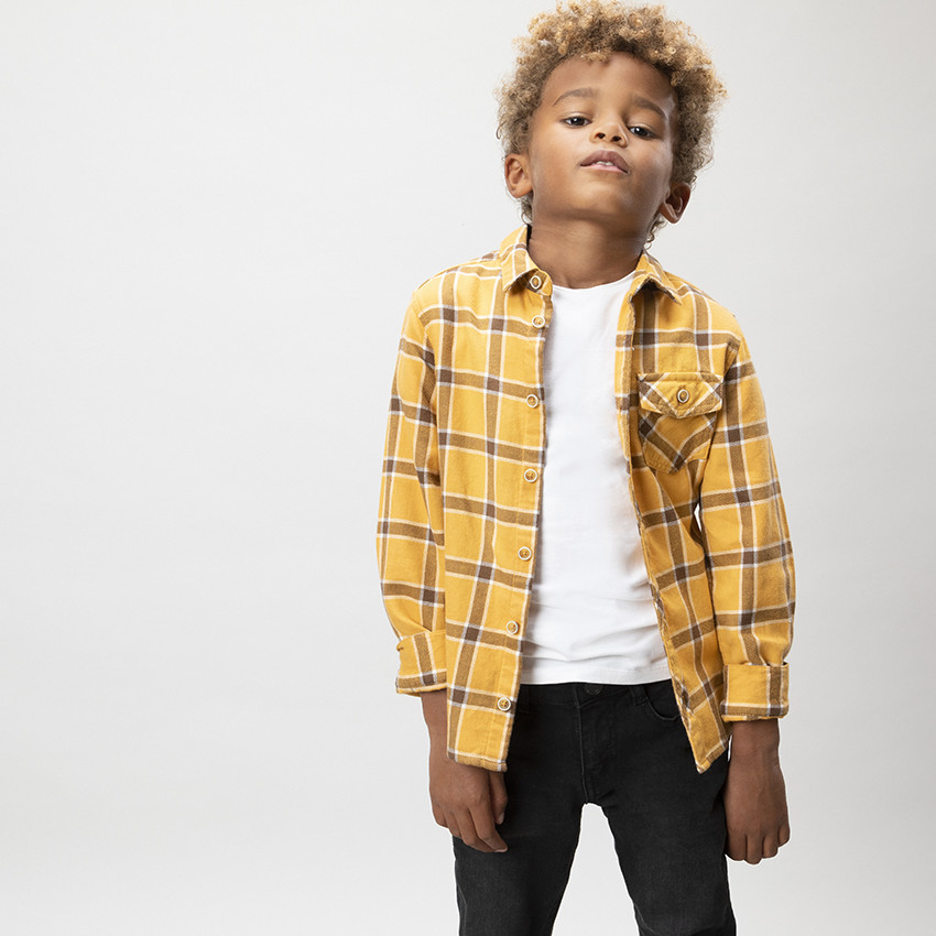 Chemise manches longues en flanelle à carreaux pour enfant garçon 