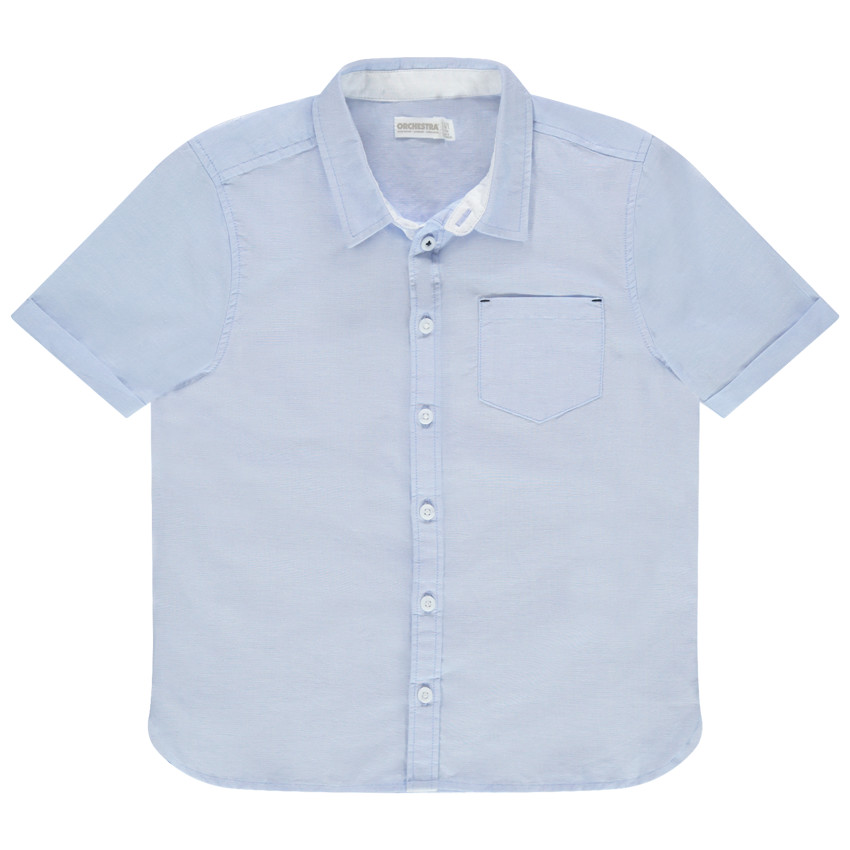 Chemise manches courtes bleue à poche 
