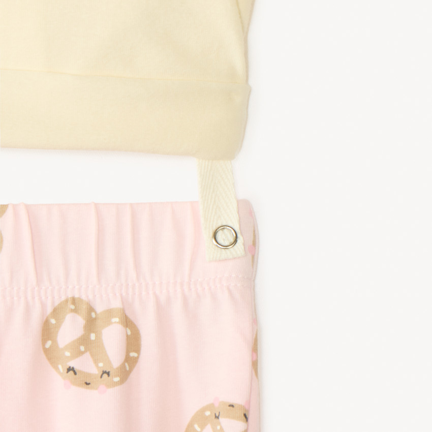 Set 2 pièces de pyjama t-shirt + pantalon motif breakfast pour bébé fille avec finitions différentes selon l'âge 