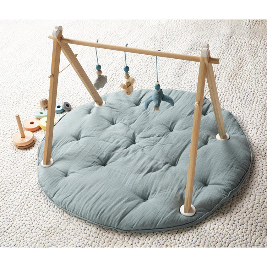 Arche d'éveil en bois + peluches en tricot - Bleu 