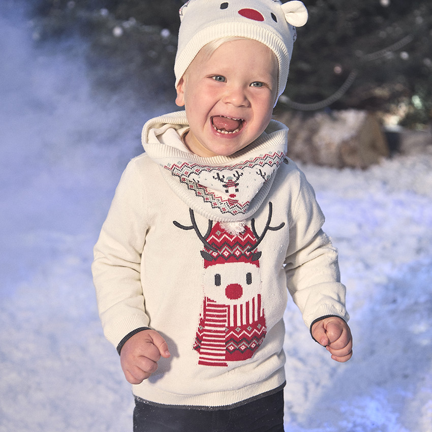 Ensemble bonnet ludique + snood en tricot de Noël pour bébé  