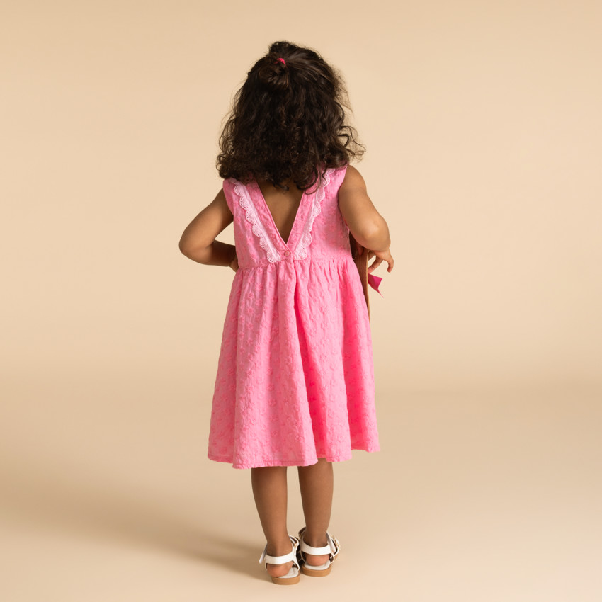 Robe sans manches en voile doublé et broderie anglaise pour bébé fille 