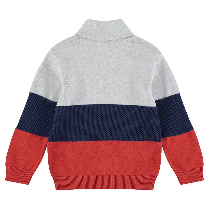 Pull tricolore avec col zippé et inscription en bouclette 