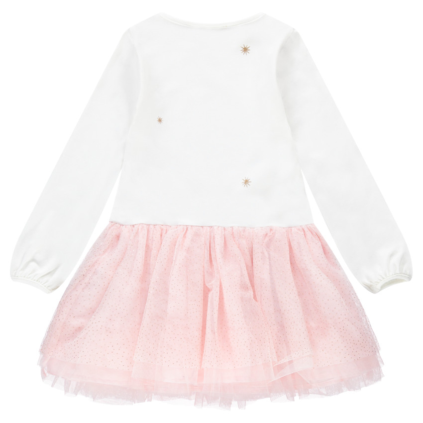 Robe de fête bi-matière avec cygne printé et tulle 