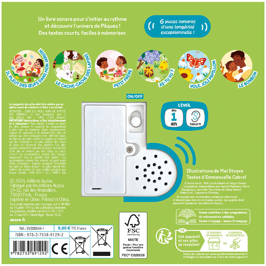 Livre Mes premiers sonores "Mes comptines de Pâques" 3ans+ 