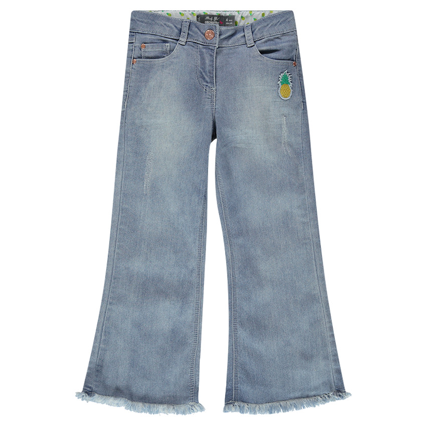 Jeans bootcut avec franges et patch ananas 