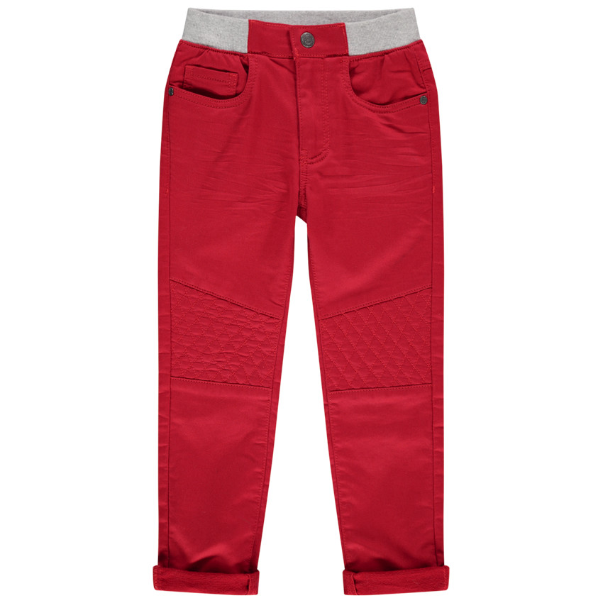 Pantalon en toile à taille élastiquée et croisillons sur les genoux 