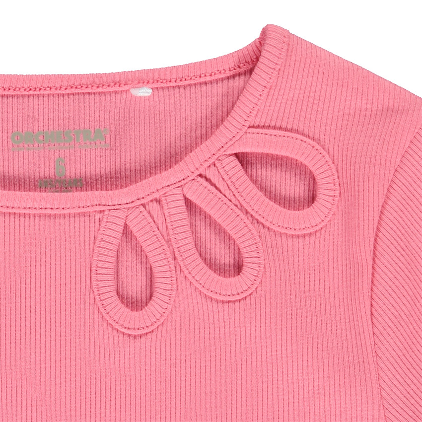 T-shirt manches courtes côtelé et ajouré pour fille 
