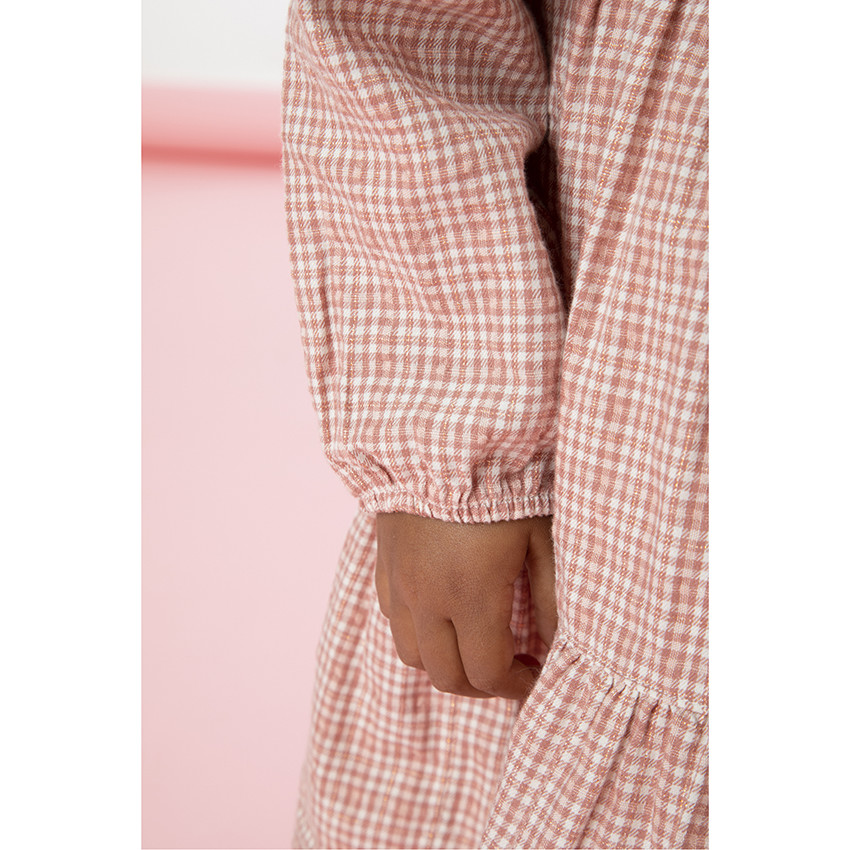 Robe manches longues à carreaux et volants pour bébé fille 