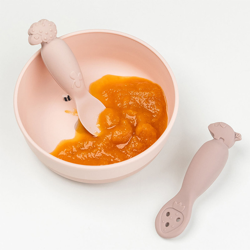 Lot de 2 cuillères 1er âge en silicone Tiny Farm rose 