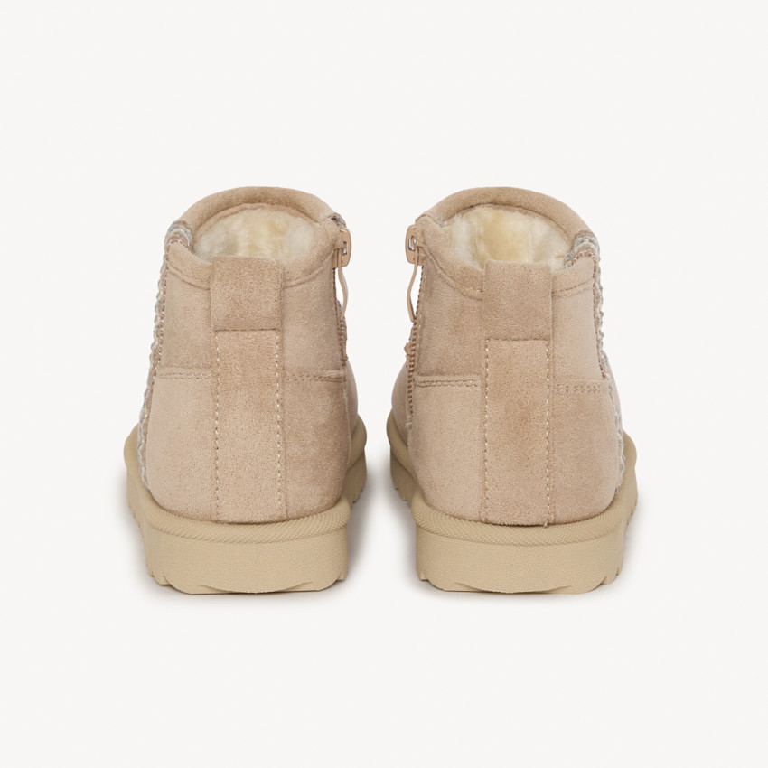 Bottes fourrée beige à zip et bande brodée pour fille  