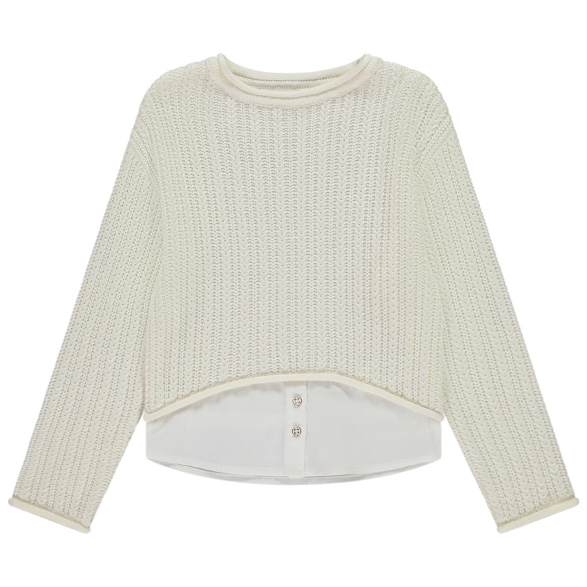 Pull en tricot effet 2 en 1 avec chemise pour fille 