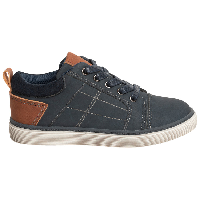 Baskets basses bleu marine à lacets et zip pour enfant garçon 