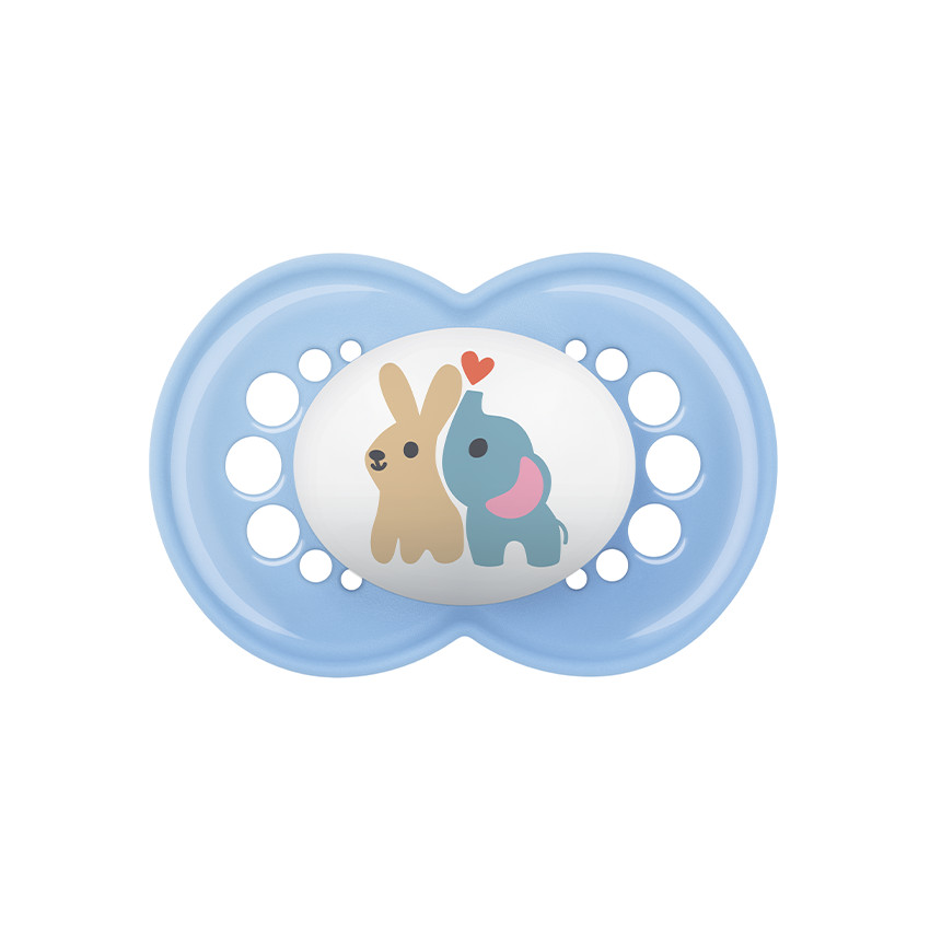 Lot de 2 sucettes silicone animaux 6M+ avec boîte motif aléatoire 