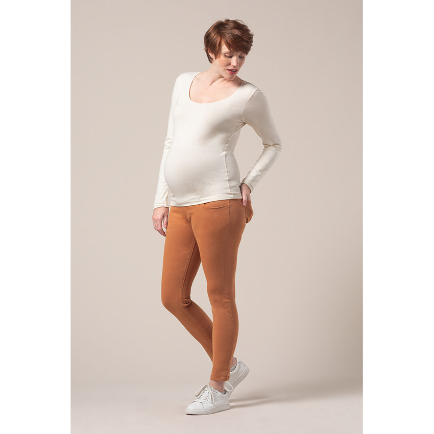 Pantalon de grossesse ocre coupe slim à bandeau haut 