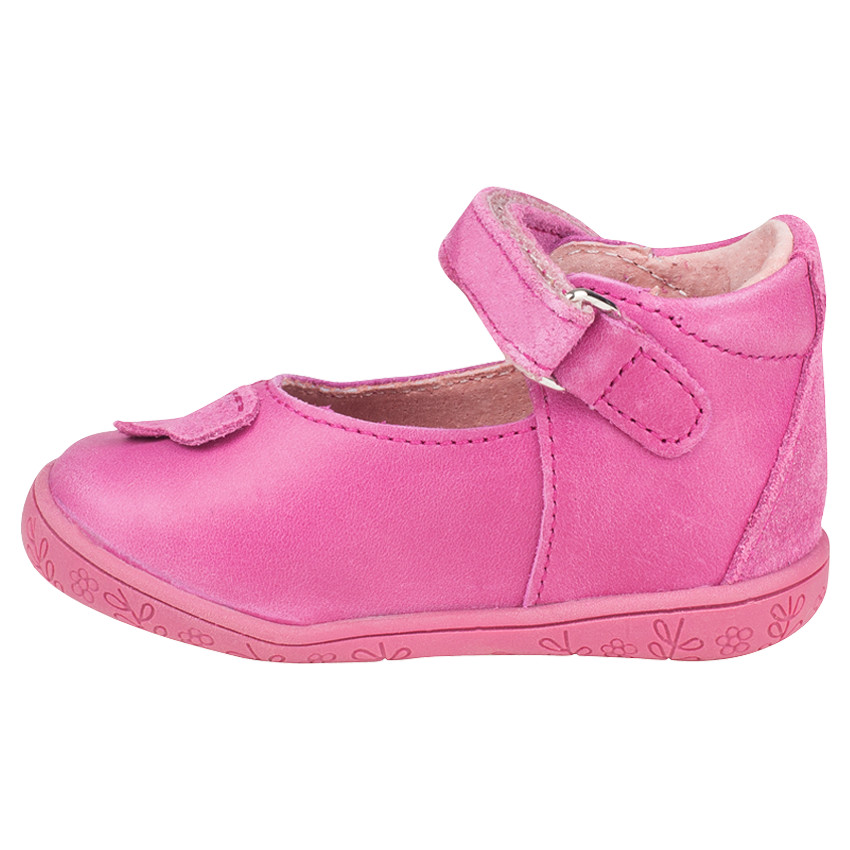 Babies en cuir rose avec patch papillon 