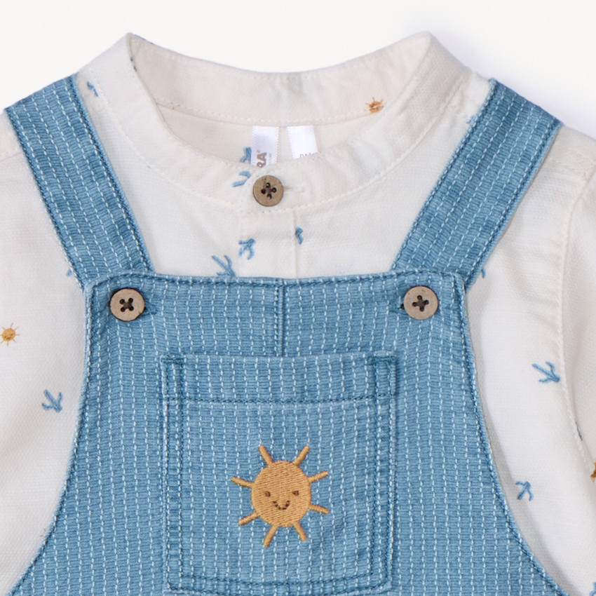 Ensemble chemise manches courtes et salopette motif soleil pour bébé garçon 