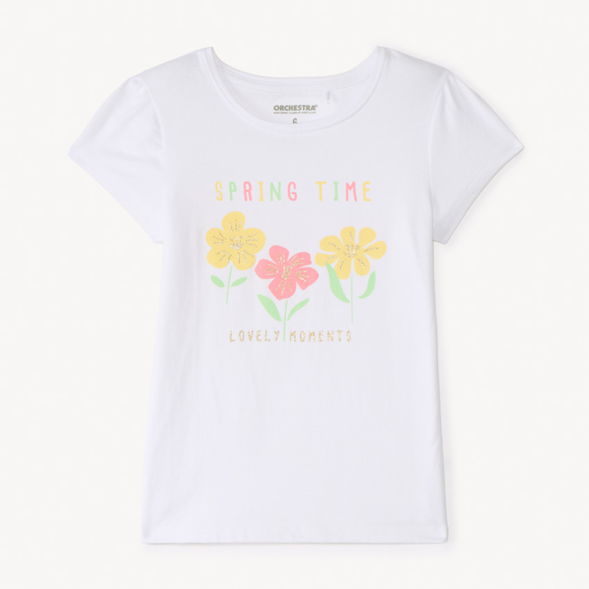 T-shirt manches courtes print fantaisie pailletées pour fille
