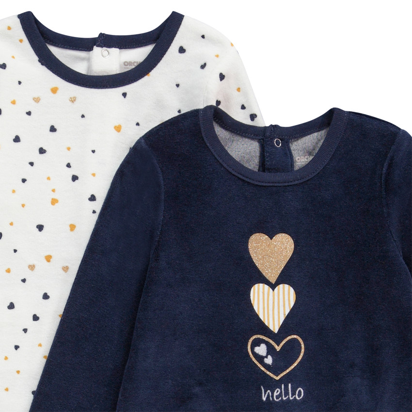 Lot de 2 dors-bien en velours imprimé coeurs pour bébé fille 