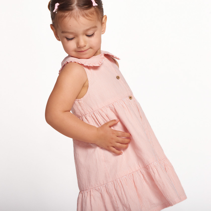 Robe sans manches à rayures et col claudine pour bébé fille 