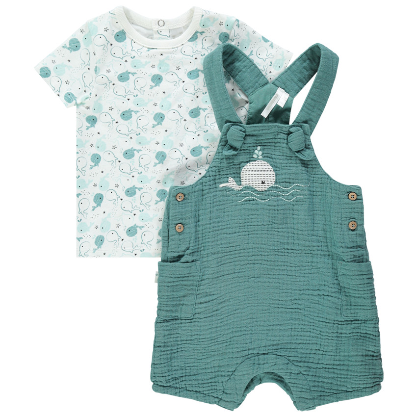 Ensemble t-shirt et salopette en gaze de coton bébé garçon 