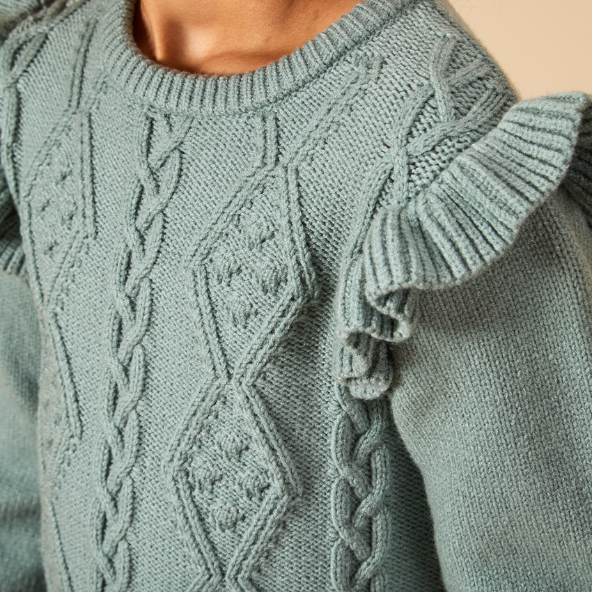 Robe manches longues volantées en tricot pour fille 