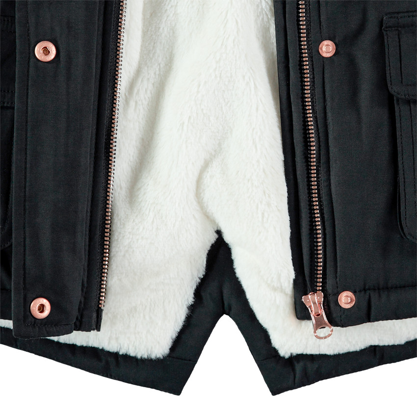 Parka à capuche en twill doublée sherpa pour enfant fille Main Parka à capuche en twill doublée sherpa pour enfant fille