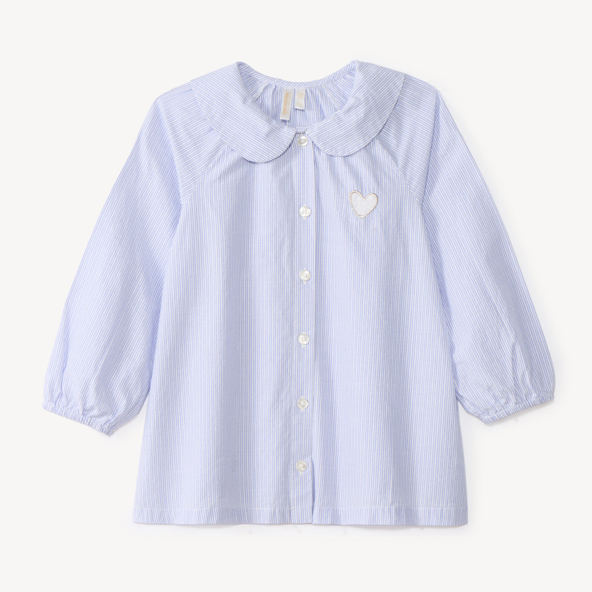Chemise bébé fille à manches longues bouffantes et à rayures 