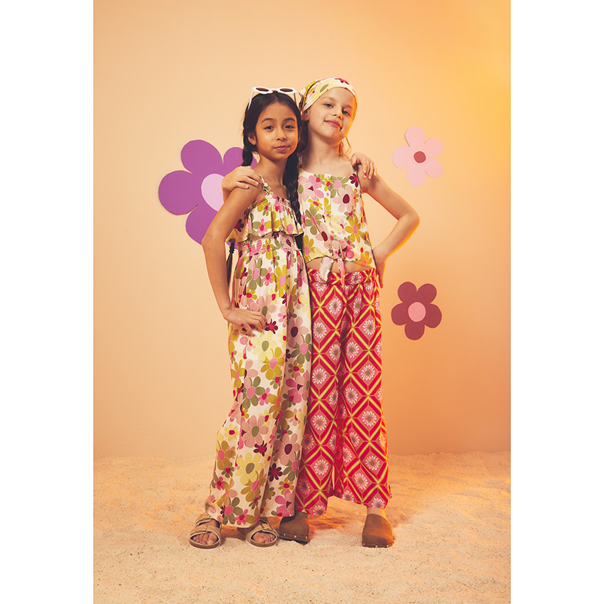 Combinaison longue volantée à smock imprimé fleurs pour fille 