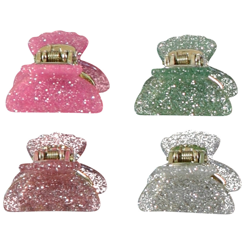 Lot de 4 mini pinces crabe pailletées pour fille 
