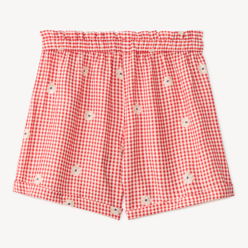 Short fille motif vichy avec fleurs brodées 