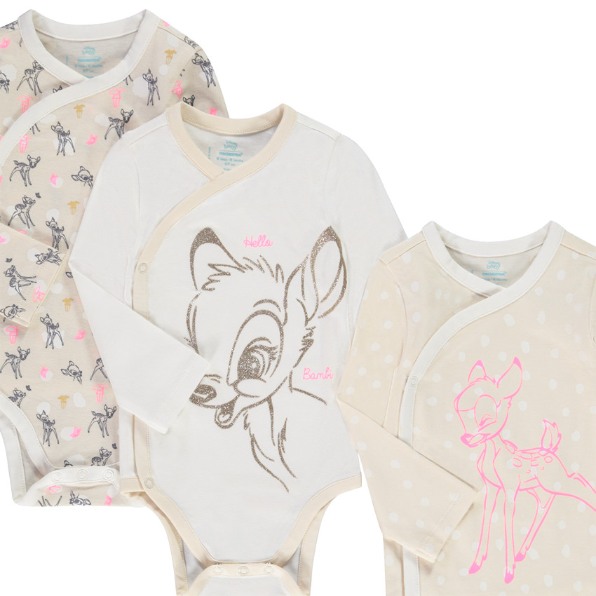Lot de 3 bodies manches longues en jersey print Bambi Disney pour bébé garçon 
