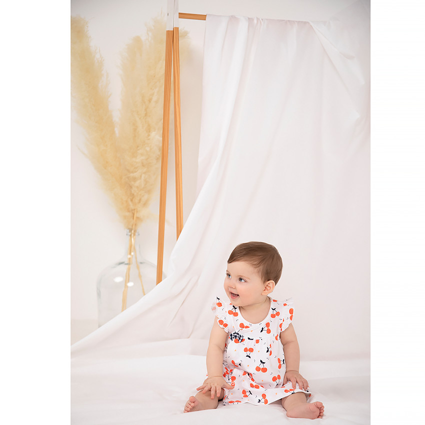 Robe manches courtes volantées imprimé cerises pour bébé fille 