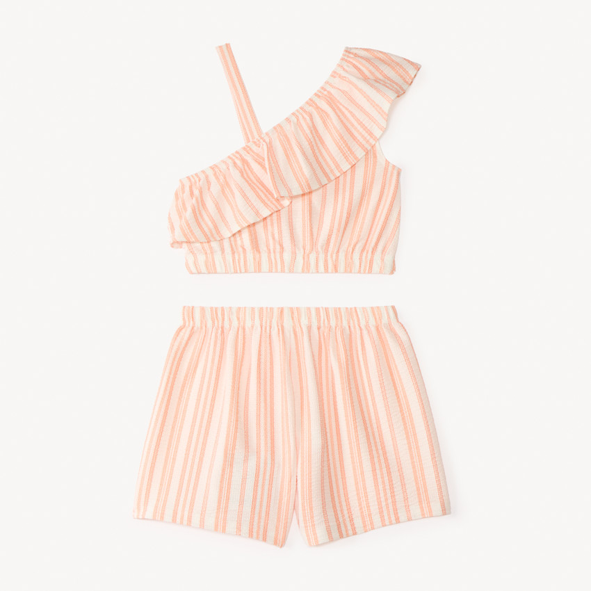 Ensemble court 2 pièces rayés en crêpe pour fille 