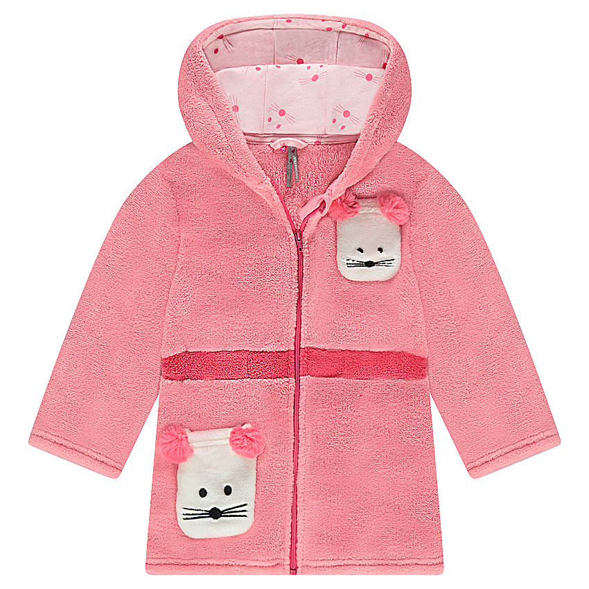 Robe de chambre à capuche en sherpa avec détails brodés souris  