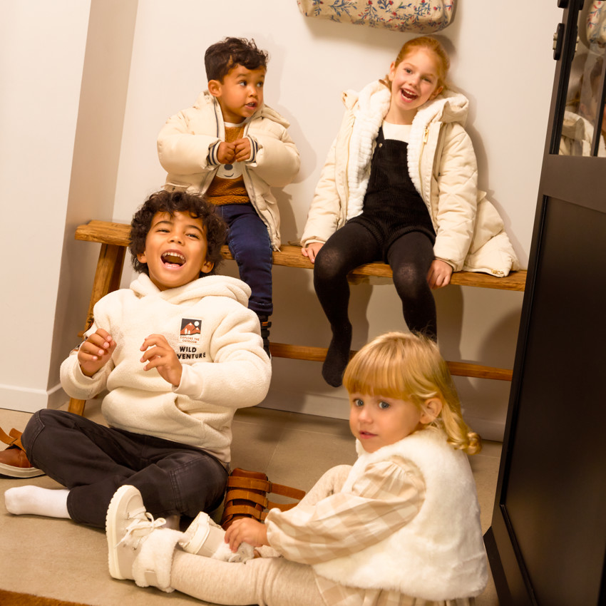 Doudoune manches longues en twill et sherpa + gilet pour fille 