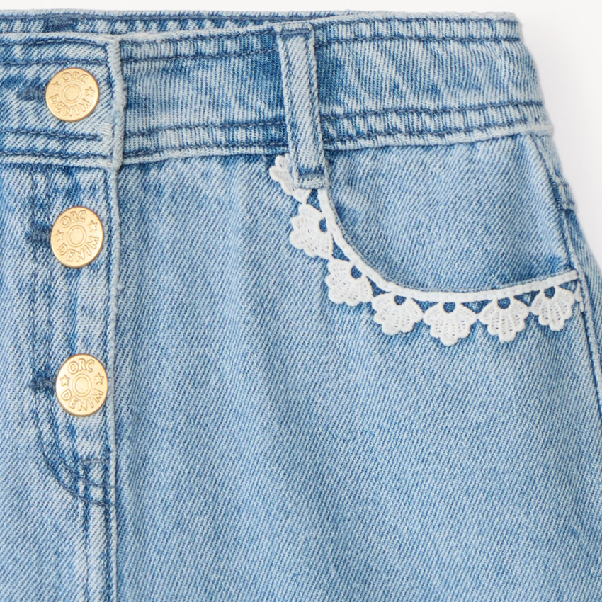 Short long en jean à broderie avec taille ajustable pour fille 