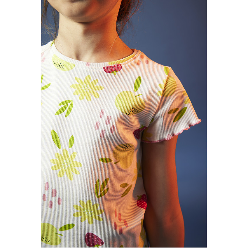 T-shirt manches courtes imprimé effet côtelé pour fille 