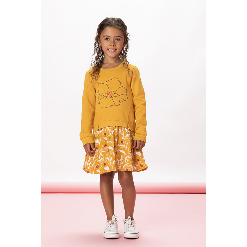 Robe manches longues bi-matière effet 2 en 1 en molleton et lyocell doublée en coton 