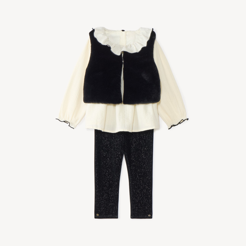 Ensemble 3 pièces bébé fille tunique et gilet en fausse fourrure
