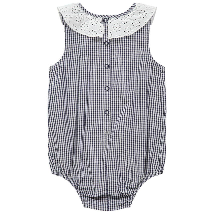 Combinaison à carreaux vichy et col en broderie anglaise 